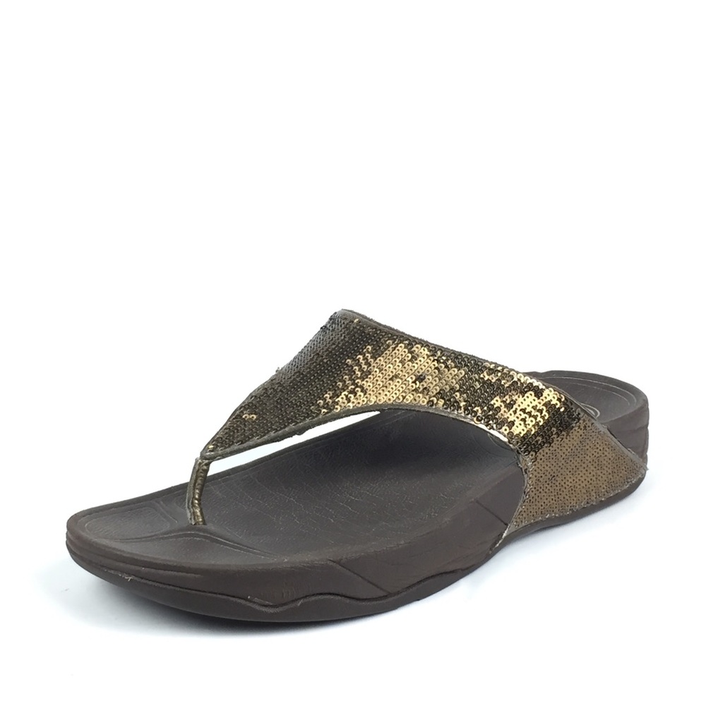 FitFlop Gold Sequin Walking Toning Sandals Size 10